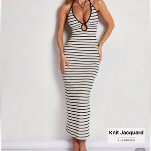 SHEIN Black and White Striped Midi Dress